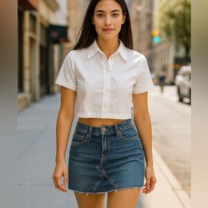 NOISY MAY Denim mini Jean skirt size small raw hem